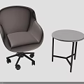 Gray Wheeled Accent Chair And Round Side Table With White Top Black Frame
