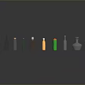Household Items Different Colors And Shapes Bottles Arranged On Black Background With Reflections