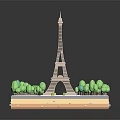 Eiffel Tower Architecture with Square Platform and Lush Green Trees 3d model