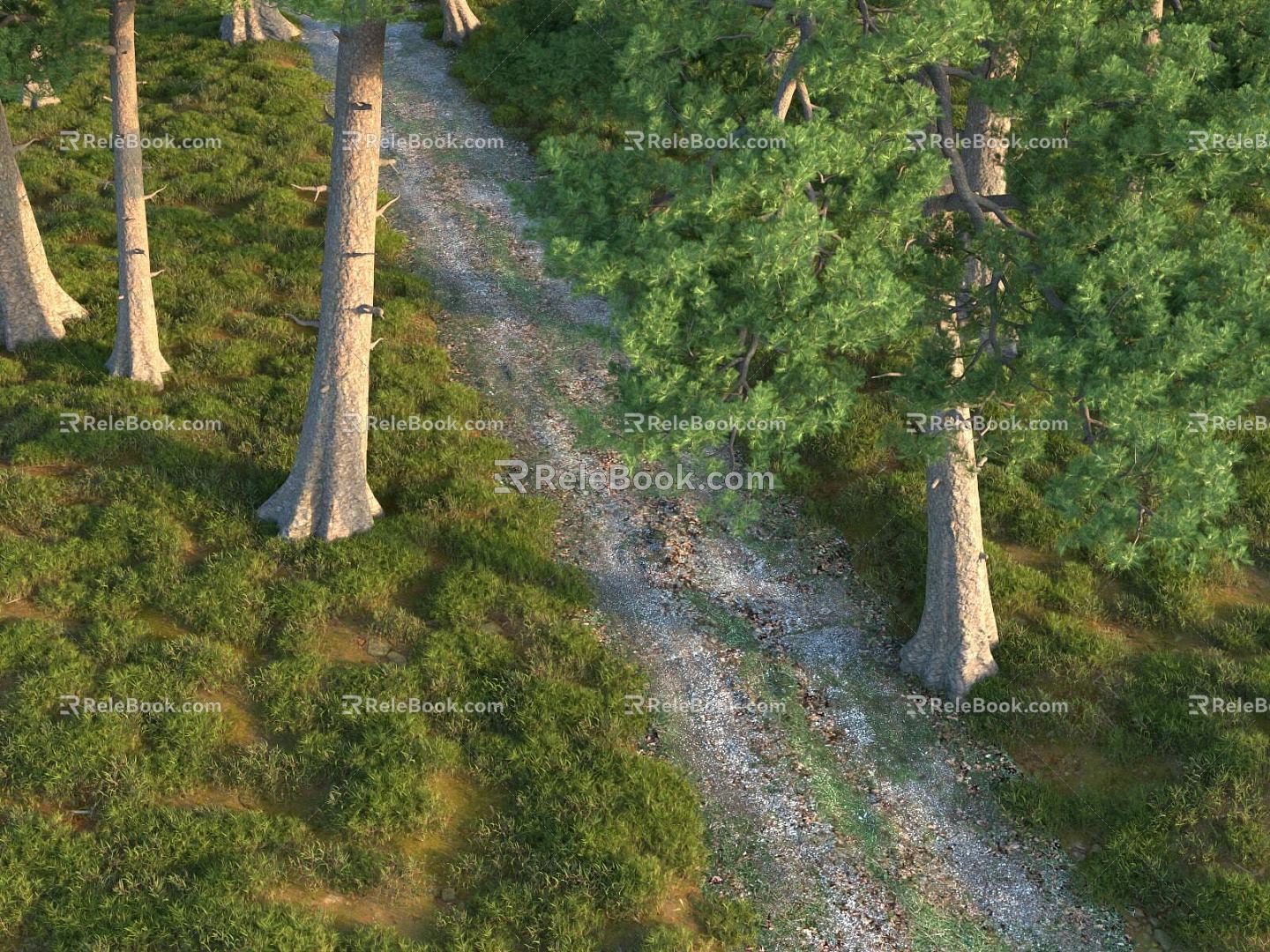 Forest Trains Grassland Lawn Pine Trees Game Tweet Terrain Ornaments Props 3d model