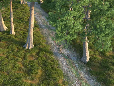 Scenic Garden Landscape With Winding Path Lush Trees And Green Grass 3d model
