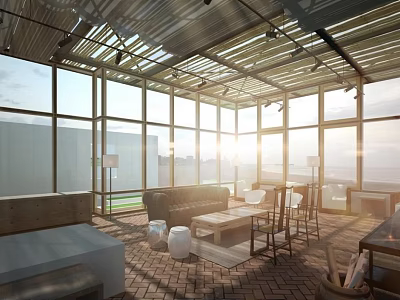 Spacious Leisure Area With Large Windows Abundant Sunlight Comfortable Sofa And Coffee Table 3d model