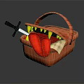 Orange Monster Shaped Storage Basket With Sharp Teeth Red Heart Black Knife Home Use