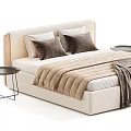Modern Upholstered Double Bed With Brown Pillows Blanket And Side Tables 3d model