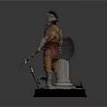 Game Movie Character Roman Soldier 3D Model With Helmet Shield Spear And Column Base