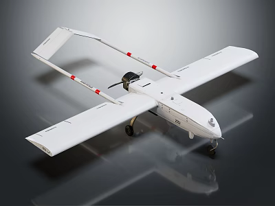 White Fixed Wing Drone With Propeller Landing Gear And Red Markers 3d model