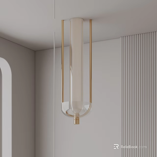 Modern Chandelier With Golden Metal Frame And Glass Shade In Interior Design 3d model 