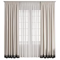 Beige Window Curtains With Sheer Layers For Light Filtering Home Interior 3d model