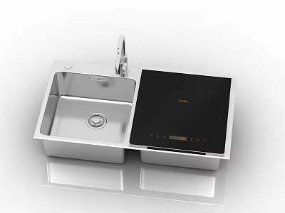 Stainless Steel Kitchen Sink With Integrated Electric Cooktop And Modern Faucet Appliance 3d model