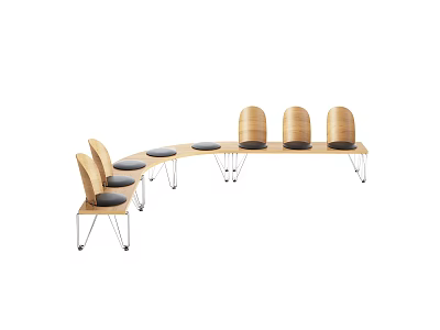 Modern Public Chairs With Wooden Seats And Metal Legs For Urban Outdoor Areas 3d model