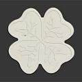 White Four Leaf Clover Shaped Decorative Object With Carved Leaves And Vines
