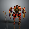 Detailed Game and Movie Character Samurai Robot with Red Gold Armor and Twin Katanas