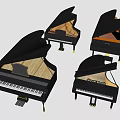 Musical Instruments Multiple Grand Pianos with Open Lids Various Colors and Visible Interiors
