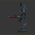 Standing Blue Mechanical Robot With Sci fi Weapon And Armor Design