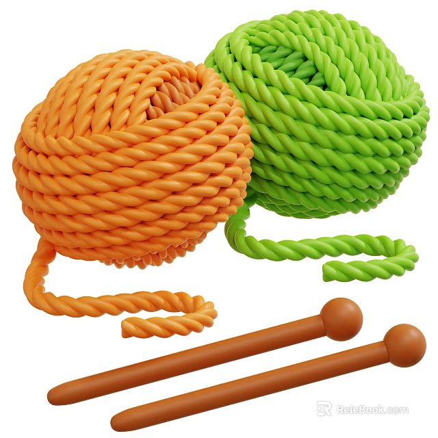 Colorful Decorative Ornament Set With Orange Green Rope Balls And Brown Drumsticks 3d model 