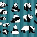 Panda Wall Decor with Various Poses on Blue Striped Background 3d model
