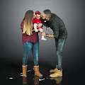 Happy Loving Parents And Baby Playing Together On Black Background