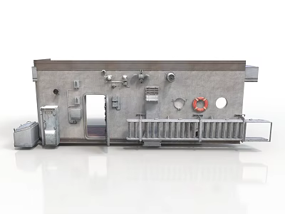 Industrial Metal Panel With Gauges Circular Holes Railings And Red Lifebuoy 3d model