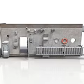 Industrial Metal Panel With Gauges Circular Holes Railings And Red Lifebuoy