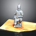 Detailed Ancient Terracotta Warrior Sculpture in Kneeling Pose on Wooden Base