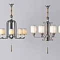 Modern Chandelier with Fabric Shades and Metal Frames Multiple Design Views 3d model