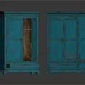 Vintage Blue Wooden Cabinets with Double Doors and One Open Door