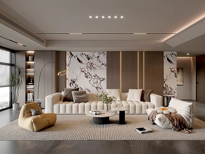 Modern Living Room Interior Design With White Sofa Beige Armchair And Decorative Painting 3d model