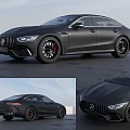 Black Mercedes AMG Sporty Coupe Car with Sleek Body Lines and Red Brake Calipers