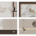 Chinese Style Background Wall With Traditional Landscape Painting And Decorative Elements