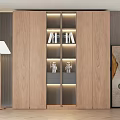Modern Wooden Bookcase Interior With LED Lighting Shelves And Decorative Books