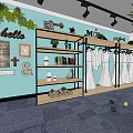 Stylish Shelving Unit With Hanging White Dresses Decorations Green Plants And Light Blue Wall