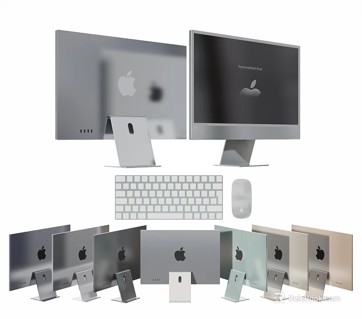 Apple iMac Computers With Various Screen Sizes Different Colors And Accessories 3d model 