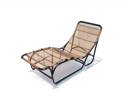 Modern Rattan Chaise Lounge With Black Metal Frame For Outdoor Use 3d model