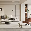 Minimalist Modern Living Room Interior With White Sofa Coffee Tables Decorative Art And Floor Lamp