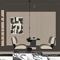 Minimalist Tea Room Interior With Wooden Walls Comfortable Seats Artwork And Hanging Lamp