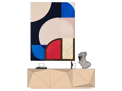 Abstract Art Painting With Geometric Shapes On Modern Cabinet With Decorative Items 3d model