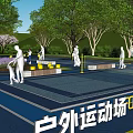 Fire Rescue Access Area in Outdoor Sports Field With Blue Surface And Yellow Safety Lines