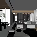 Modern Living And Dining Room Interior With Sofa Dining Table And Wooden Decor