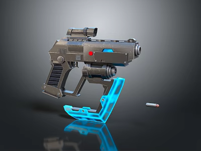 Sci Fi Gun Featuring Blue Glowing Accents Metallic Design Magazine And Bullet 3d model