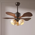 Modern Ceiling Fan Light with Wooden Blades and Pumpkin Shaped Warm Light Shades