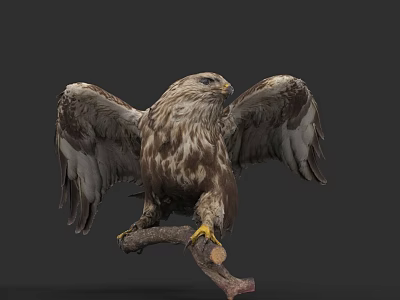 Majestic Eagle With Spread Wings Perched On Wooden Branch Showing Detailed Feathers 3d model