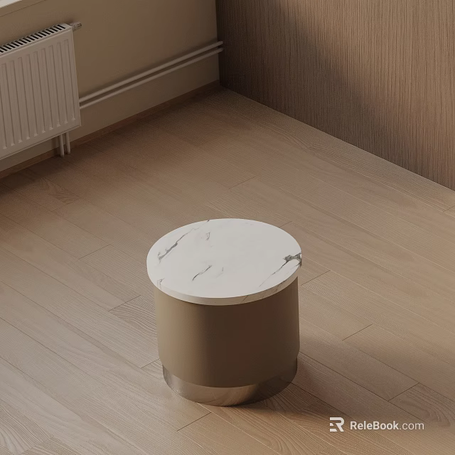 Round Modern Side Table With White Marble Top And Beige Base Design 3d model