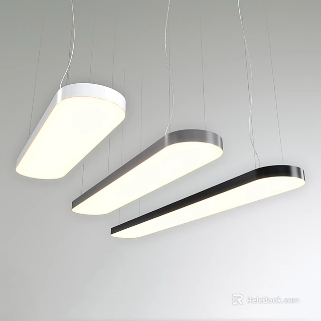 Modern Long Rectangular Pendant Lights With White Black Metal Frames For Sleek Contemporary Interior 3d model