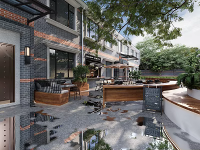 Modern Library Building Architecture With Glass Walls Courtyard Greenery And Reading Spaces 3d model