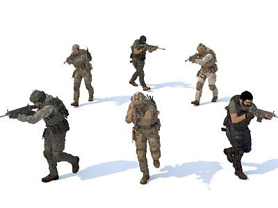 Military Men In Combat Uniforms Holding Rifles Running In Action Poses 3d model