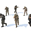 Military Men In Combat Uniforms Holding Rifles Running In Action Poses
