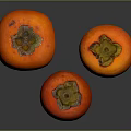 Fresh Ripe Persimmons Three Vibrant Orange Red And Red On Black Background With Glossy Surface