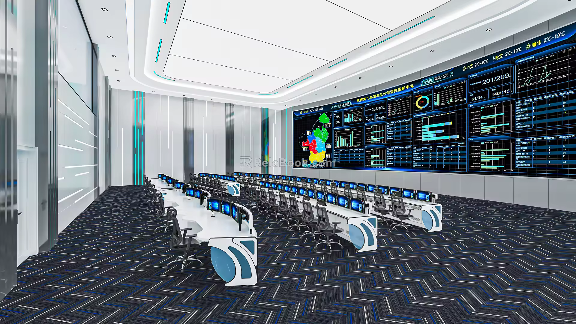 modern monitoring room command control hall monitoring hall dispatching command center office desk and chair 3d model