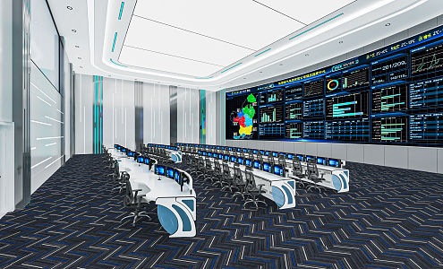 modern monitoring room command control hall monitoring hall dispatching command center office desk and chair 3d model