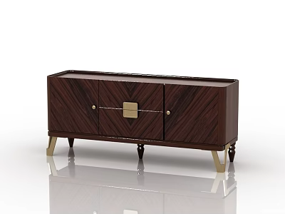 Elegant Dark Wood TV Stand With Wood Grain Details Golden Handles And Metal Legs 3d model